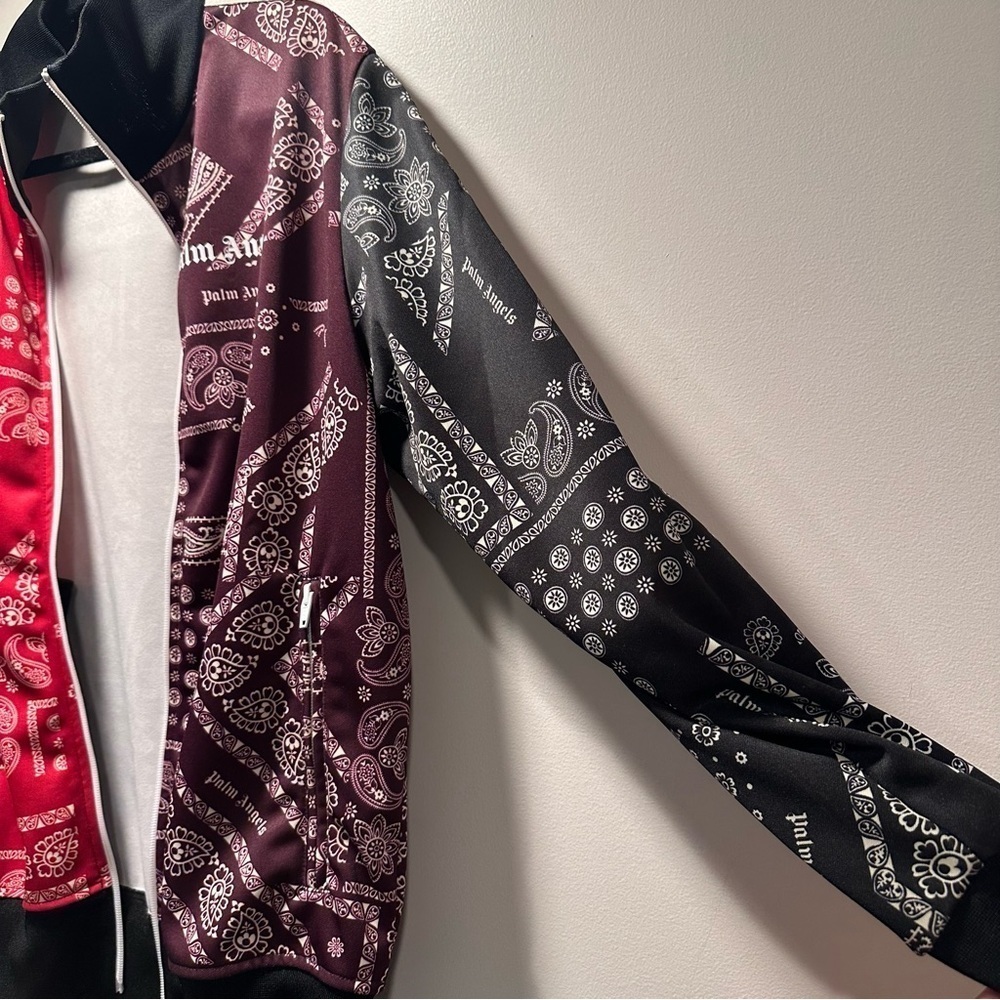 Palm Angels Bandana Track Jacket Zip Up Maroon & Red, Striped Sleeves XL Unisex - Picture 5 of 16